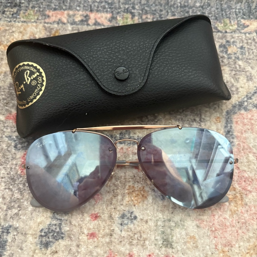 Ray-Ban Aviator Mirrored Sunglasses - Rose Gold Frame, Blue-Purple Lenses